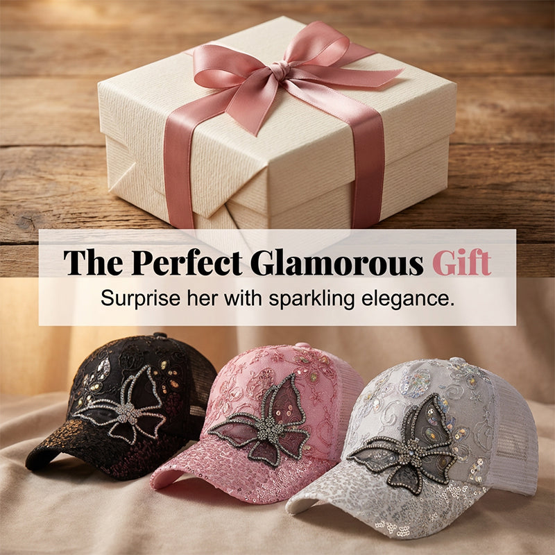 📦 Utánvétes fizetés – Flitteres baseballsapka "Crystal Butterfly" | Csillogó kétoldalas flitterek, csillogó pillangós minta 🧢✨