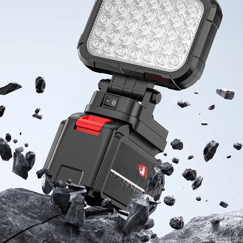 💡180°-ban forgatható LED-es munkalámpa – kettős USB-s powerbank funkcióval🔋 – strapabíró és vezeték nélküli – univerzális akkumulátor-kompatibilitás – garázsba, építkezésre és kempingezéshez