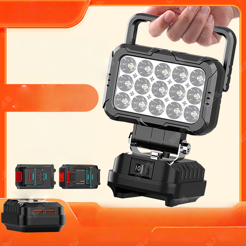 💡180°-ban forgatható LED-es munkalámpa – kettős USB-s powerbank funkcióval🔋 – strapabíró és vezeték nélküli – univerzális akkumulátor-kompatibilitás – garázsba, építkezésre és kempingezéshez