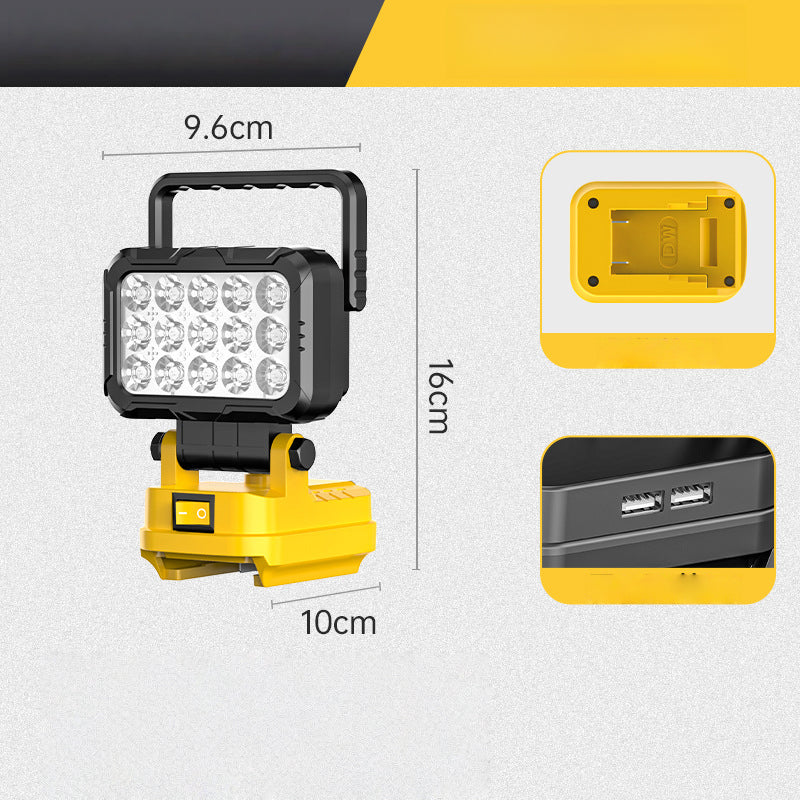 💡180°-ban forgatható LED-es munkalámpa – kettős USB-s powerbank funkcióval🔋 – strapabíró és vezeték nélküli – univerzális akkumulátor-kompatibilitás – garázsba, építkezésre és kempingezéshez