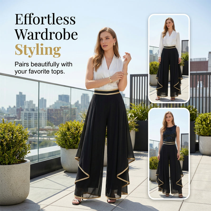 👖 IDŐSZAKOS 50% KEDVEZMÉNY! ✨ Női bő szárú nadrág – Lélegző, arany díszítés, elegáns, sokoldalú 🍂