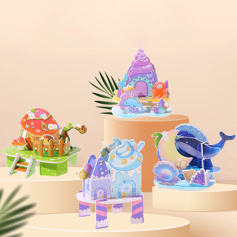🧩 Építse fel saját 3D világát – 3D papír puzzle építőkészlet (4 darab, ragasztó nélkül) – Utánvétes 🏰