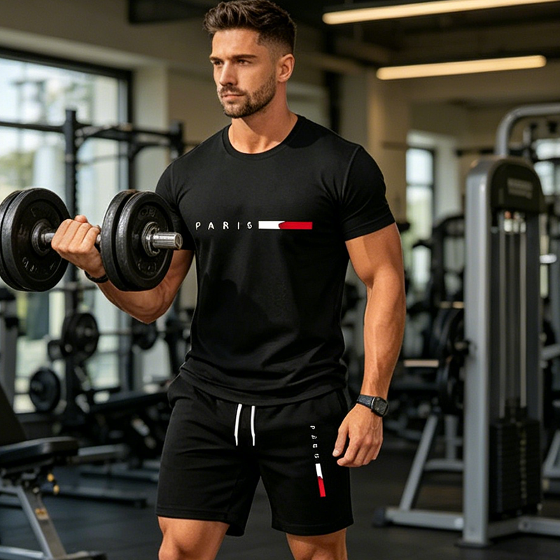 👕 MOST 30% KEDVEZMÉNY! ⏰ Férfi kétrészes mintás szett – Puha és lélegző – Laza szabás, tökéletes nyári kikapcsolódásra vagy hétköznapokra – Összeillő felső és rövidnadrág 🩳