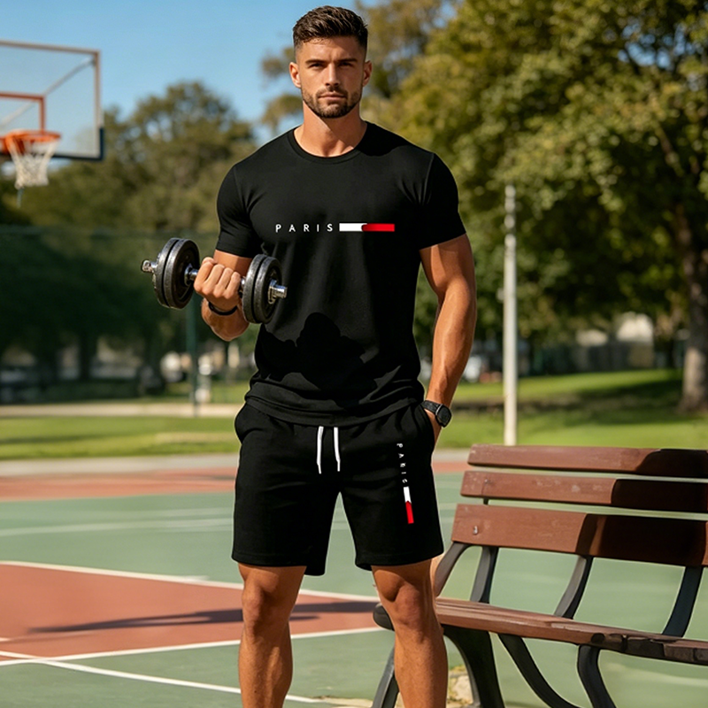 👕 MOST 30% KEDVEZMÉNY! ⏰ Férfi kétrészes mintás szett – Puha és lélegző – Laza szabás, tökéletes nyári kikapcsolódásra vagy hétköznapokra – Összeillő felső és rövidnadrág 🩳