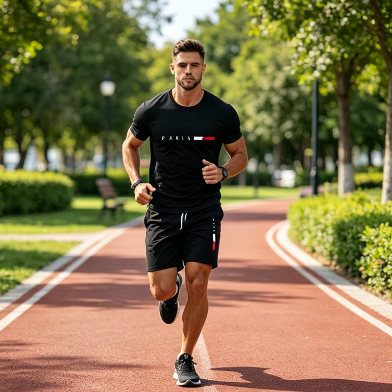👕 MOST 30% KEDVEZMÉNY! ⏰ Férfi kétrészes mintás szett – Puha és lélegző – Laza szabás, tökéletes nyári kikapcsolódásra vagy hétköznapokra – Összeillő felső és rövidnadrág 🩳