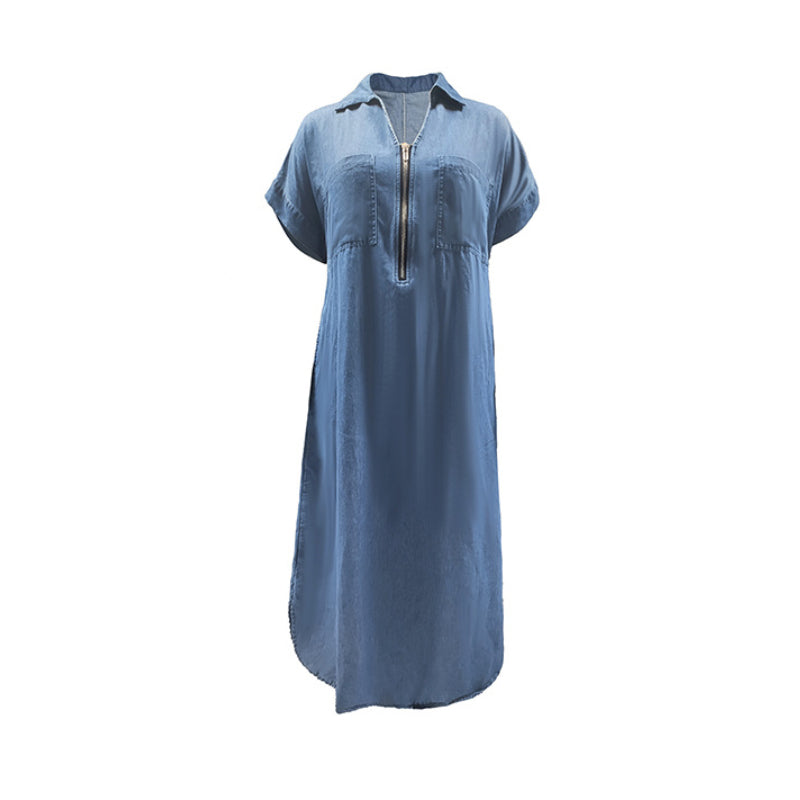 😍Örök elegancia és báj🌠️Hosszú, farmerruha nőknek V-nyakkal és cipzárral🌟