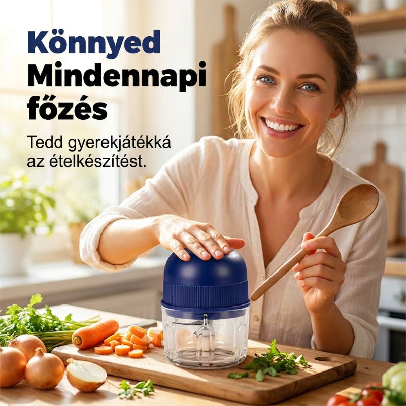 🧄 Mini elektromos fokhagymaaprító és -prés tárolóedénnyel