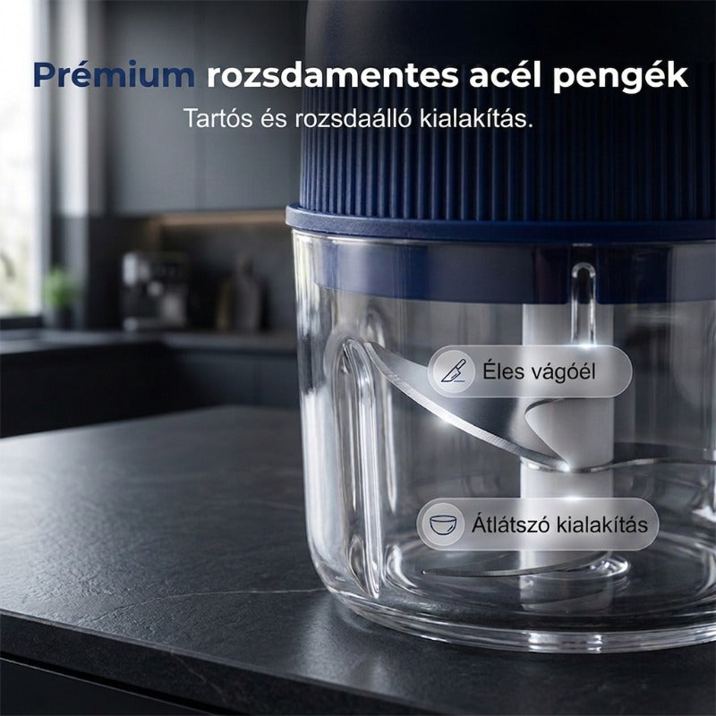 🧄 Mini elektromos fokhagymaaprító és -prés tárolóedénnyel