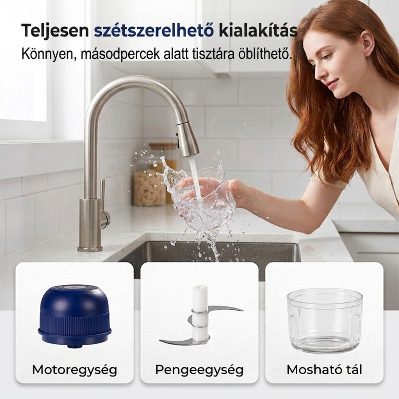 🧄 Mini elektromos fokhagymaaprító és -prés tárolóedénnyel