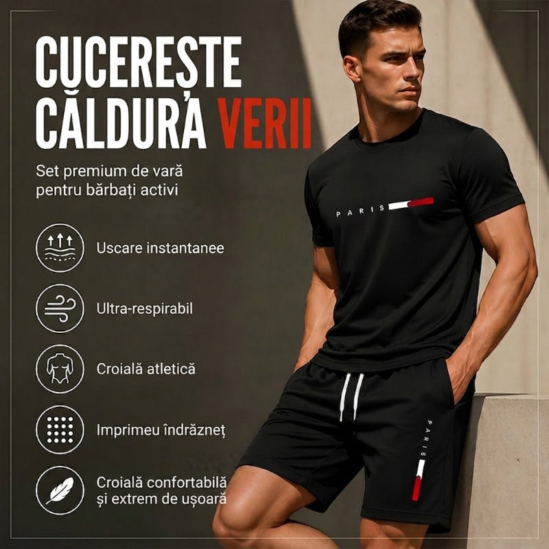 👕 MOST 30% KEDVEZMÉNY! ⏰ Férfi kétrészes mintás szett – Puha és lélegző – Laza szabás, tökéletes nyári kikapcsolódásra vagy hétköznapokra – Összeillő felső és rövidnadrág 🩳