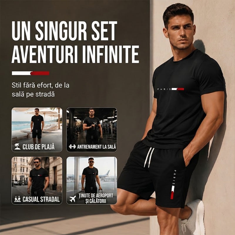 👕 MOST 30% KEDVEZMÉNY! ⏰ Férfi kétrészes mintás szett – Puha és lélegző – Laza szabás, tökéletes nyári kikapcsolódásra vagy hétköznapokra – Összeillő felső és rövidnadrág 🩳