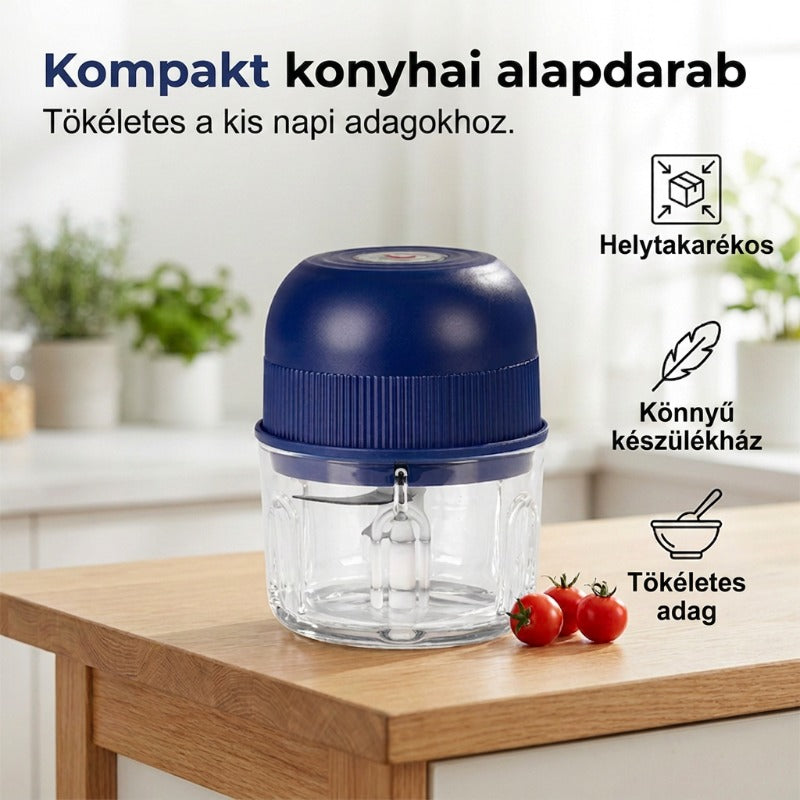 🧄 Mini elektromos fokhagymaaprító és -prés tárolóedénnyel